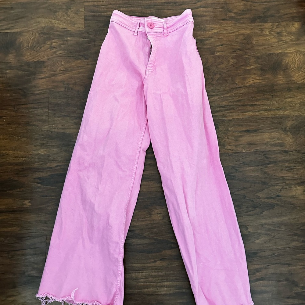 Zara Pink Flare Wide Leg Jeans